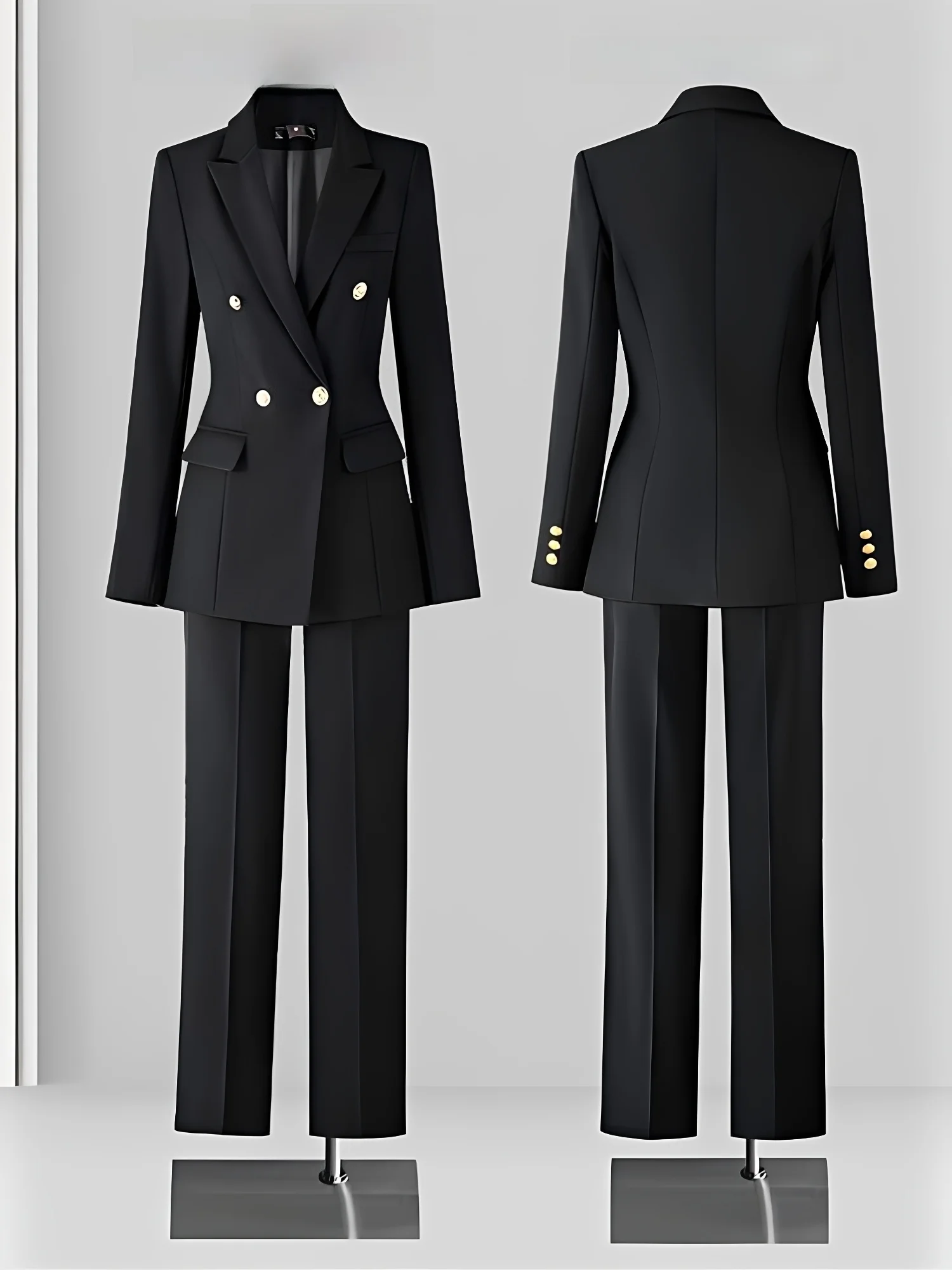 Professional Women's Suit Set Interview Black Slimming Ladies Workwear Fashionable Business Coat Polyester Fiber Long Sleeve
