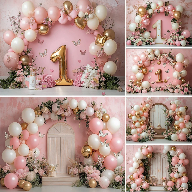 

Photography Background Arch Balloon Floral Butterfly Decor Girl 1st Birthday Party Cake Smash Baby Shower Backdrop Photo Studio