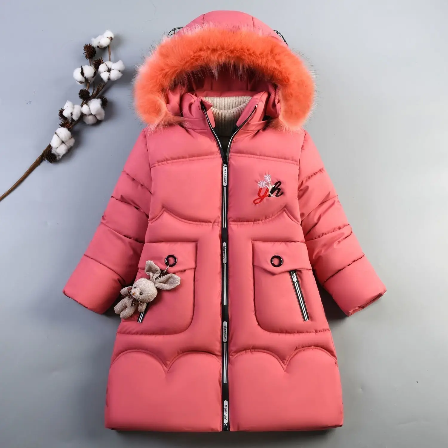 4 Color Big Size Winter Keep Warm Long Style Girls Jacket Teenage Thick Heavy Cold-proof Hooded Windbreaker Coat For Kids