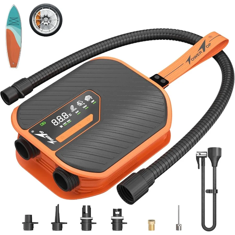 

Электрический насос 10500 мАч для надувных лодок, каяков, автомобилей с охлаждающим вентилятором, 8 насадок, HD LCD дисплей, 50 PSI