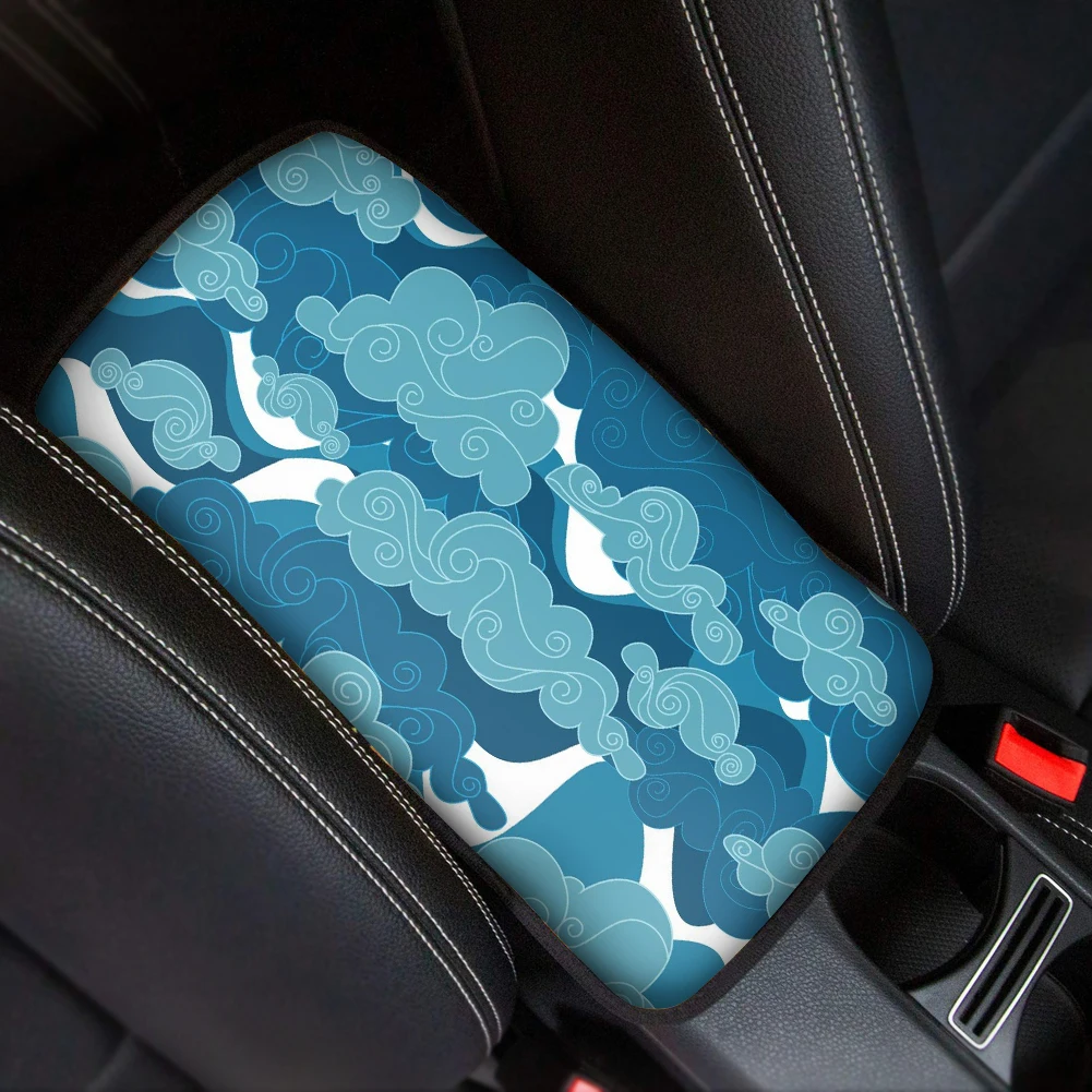 Blue Wave Cloud Design Vehicle Armrest Box Cushion Useful Fade-resistant Covers Personality Car Interior Supplies Car Box Covers