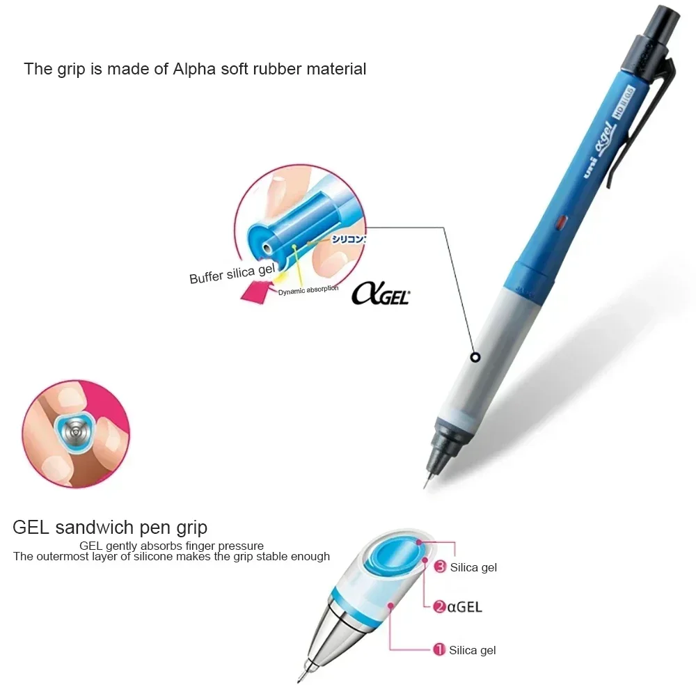 Imagem -03 - Mitsubishi Alpha-gel Switch Lapiseira Grip Macio e Confortável Rotating Pen Papelaria Automática Anti-break Lead Japonês