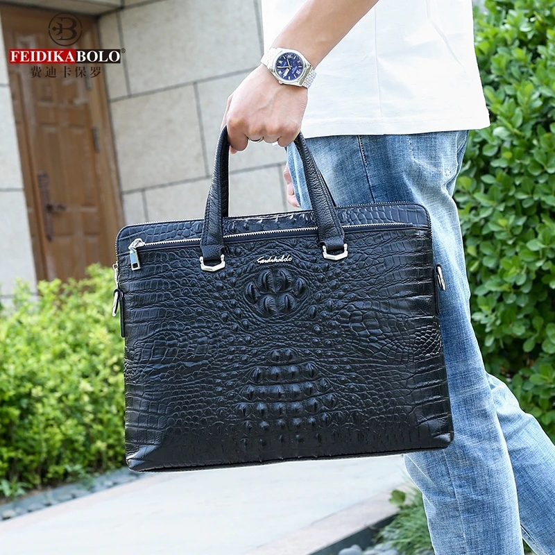 Cowhide genuine leather crocodile skin men's business handbag briefcase shoulder bags crossbody bags laptop bag sac a main bolso