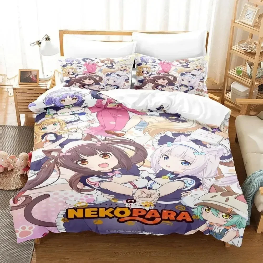 3D Printed Anime Duvet Cover Set (No Filling) Kawaii Girls Nekopara Soft Bedding Set Single Twin Full Size Bedroom Home Decor