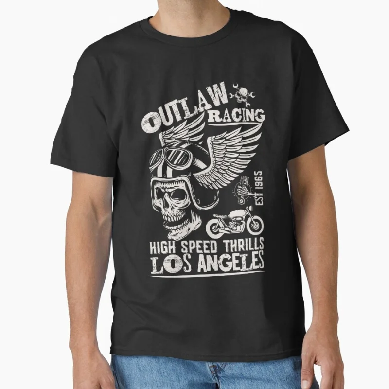 

Retro skull Outlaw Racing Biker vintage cafe race Funny road racer gift t shirt for Motocycle lover large size S-6XL tops