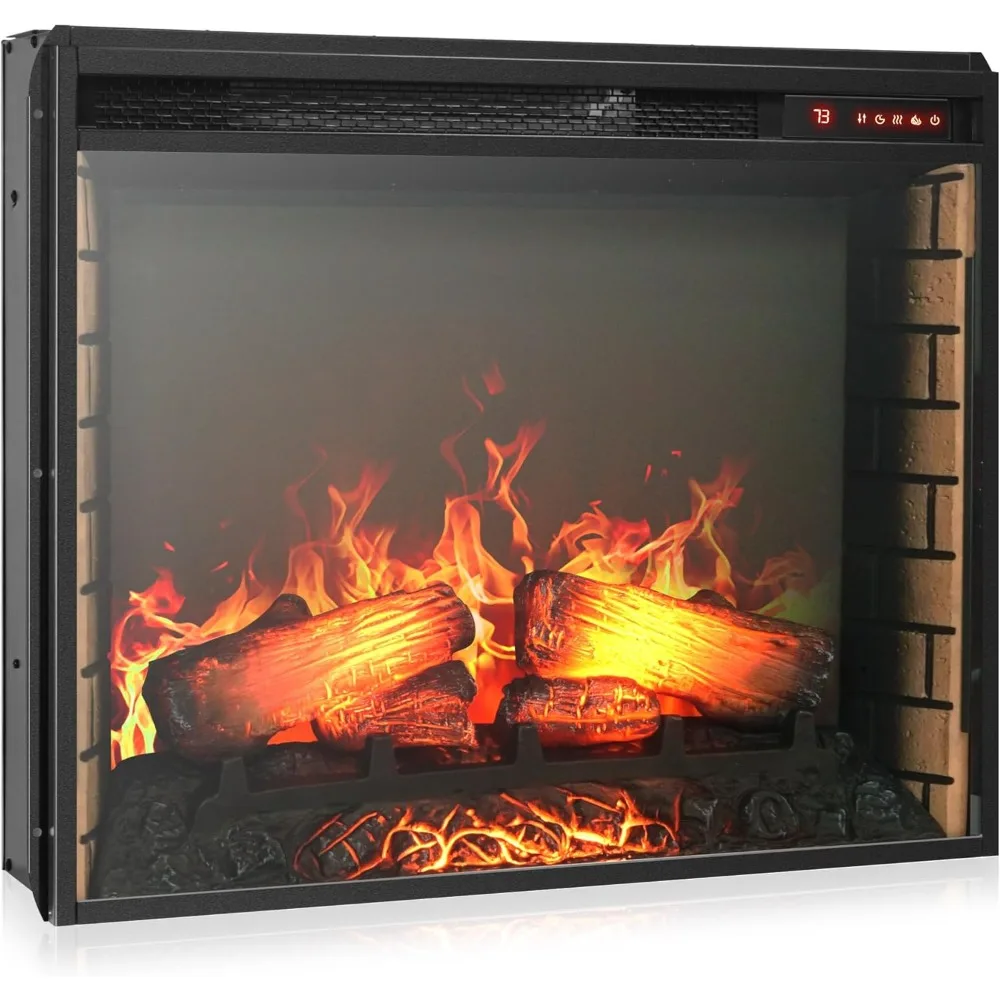 Electric Fireplace with Realistic Crackling Sound, 3-Side Glass Display Fireplace Heater, Adjustable Timer & LED Flame Lights