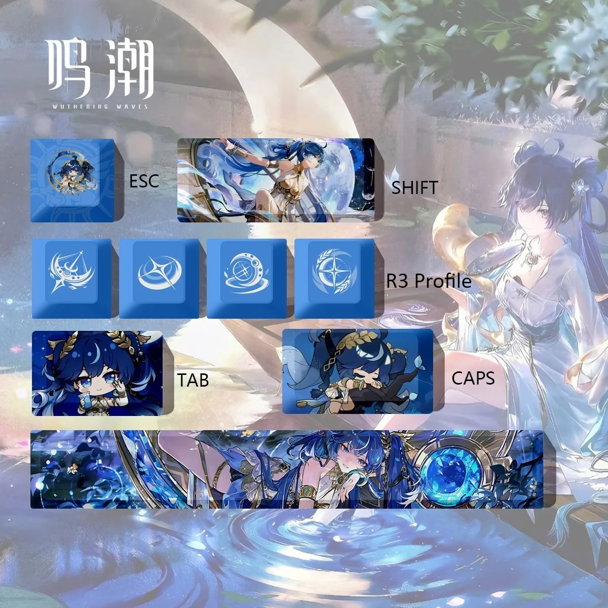 MAIMOOO Wuthering Waves Iuno Keycaps 14Keys Cherry Profile PBT Dye Sub Personalized Anime Game Keycap DIY Mechanical Keyboard