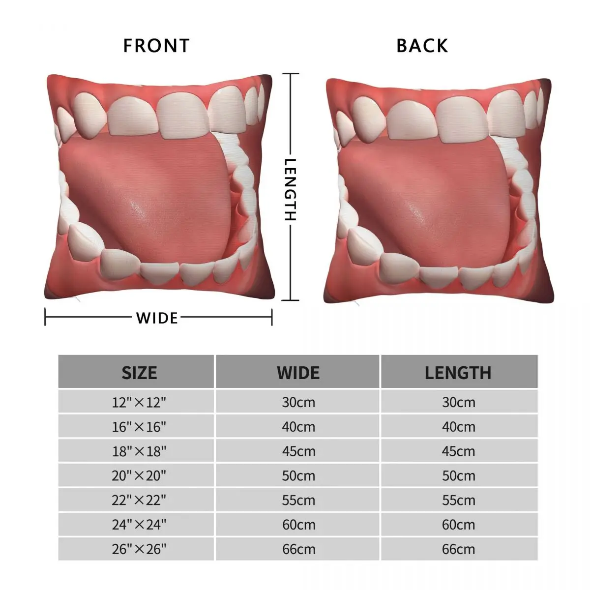 Mouth Showing Teeth Gums Tongue Square Pillowcase Polyester Linen Velvet Printed Zip Decorative Pillow Case Bed Cushion Cover