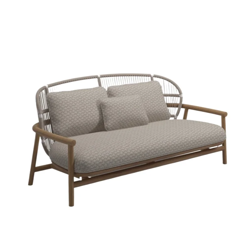 

Outdoor rattan sofa, courtyard rain and sun protection rattan chair, outdoor garden balcony, lazy bantam teak solid wood sofa
