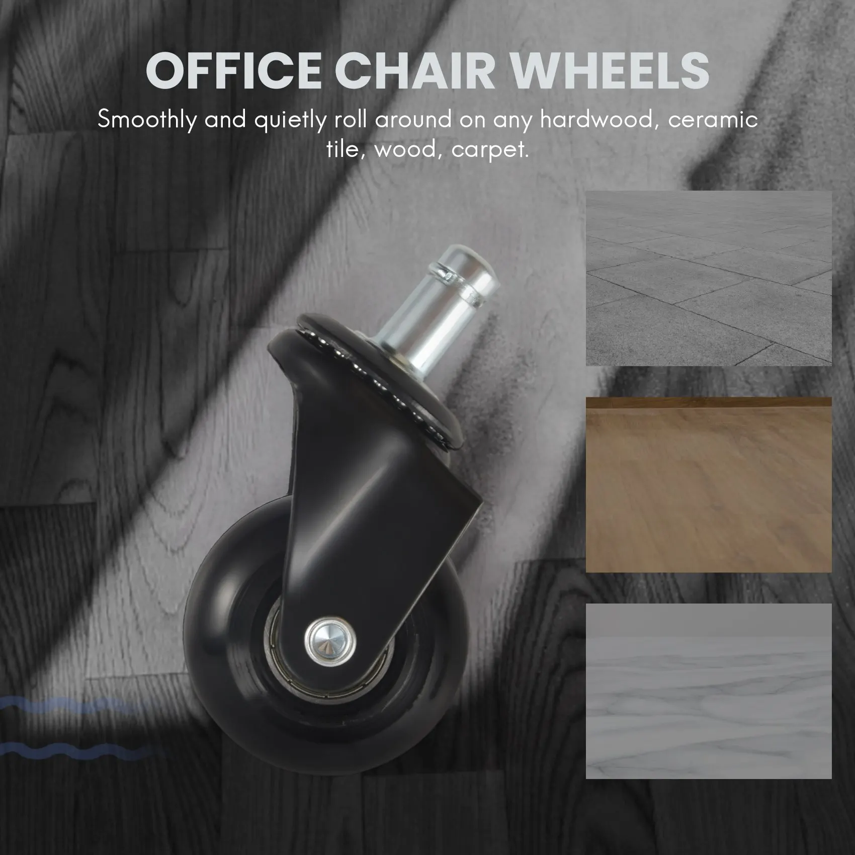 ABJG-5 قطع عجلات بديلة للكرسي مقاس 2 بوصة، عجلات شديدة التحمل مع جذع توصيل 7/16 × 7/8