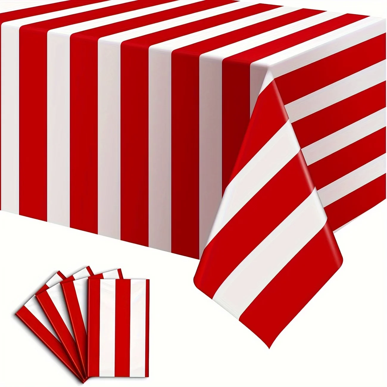 1PC Red And White Striped Tablecloth, Disposable Plastic Table Cover, Rectangular Table Cloths for Birthday, Christmas, Carnival