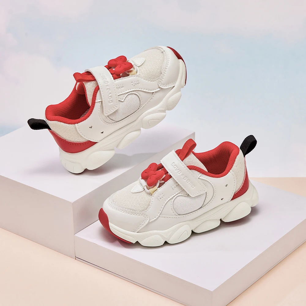 Dave Bella Girls Sneaker Children Spring Shoes Autumn Breathable Kids Casual Sports Outdoor Shoes Anti Slip Red Bow DB3262781