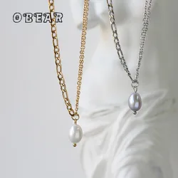 316L Stainless Steel Natural Freshwater Pearl Pendant Splicing Chain Necklace For Women New Trend Choker Clavicle Chain