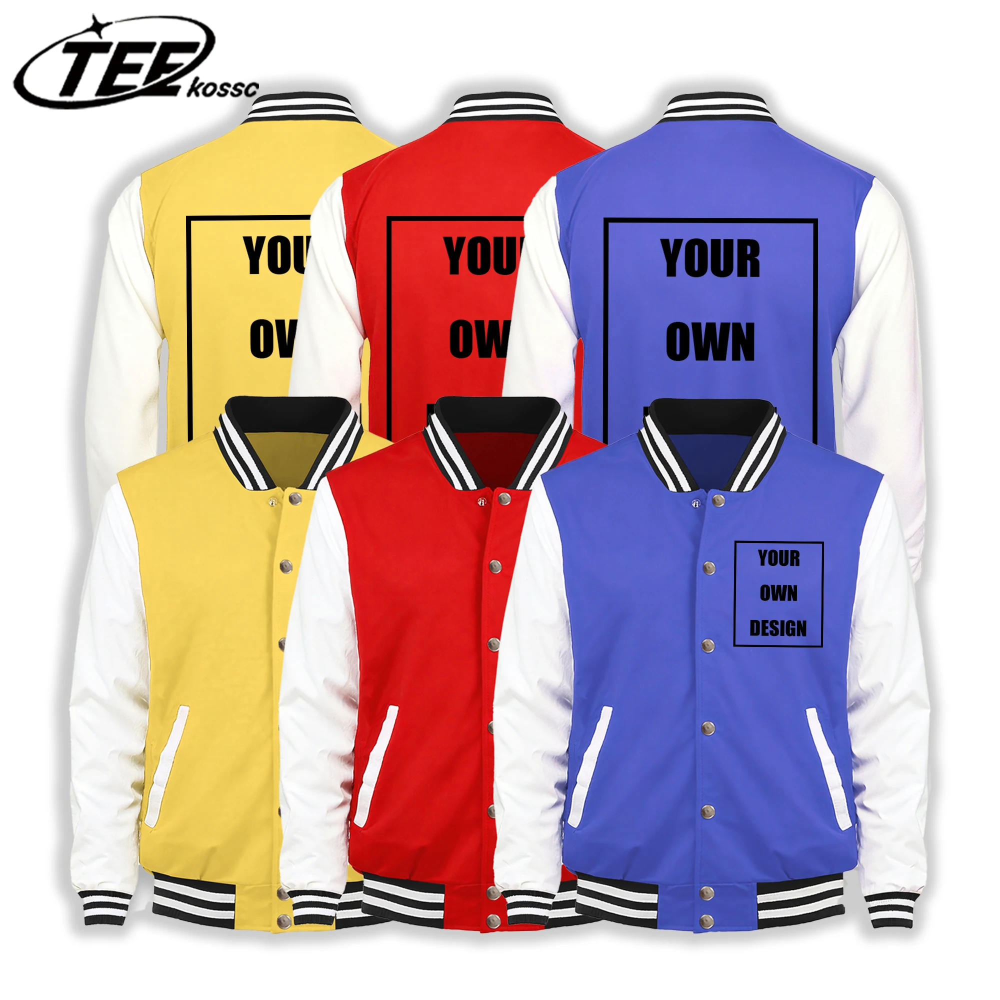 Padrão personalizado logotipo diy jaquetas de cor masculina harajuku camisa de beisebol velo roupas soltas unisex outono quente casaco vintage