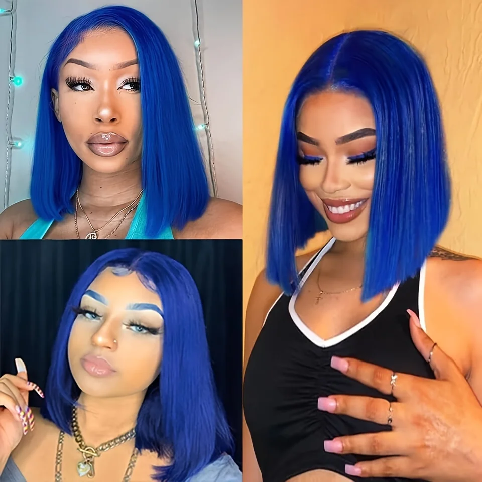 Ketebalan 200 Wig potongan Bob 13x4 wanita biru Wig BrazilianLace Frontal Wig Hiar manusia dengan rambut bayi Wig rambut manusia depan renda