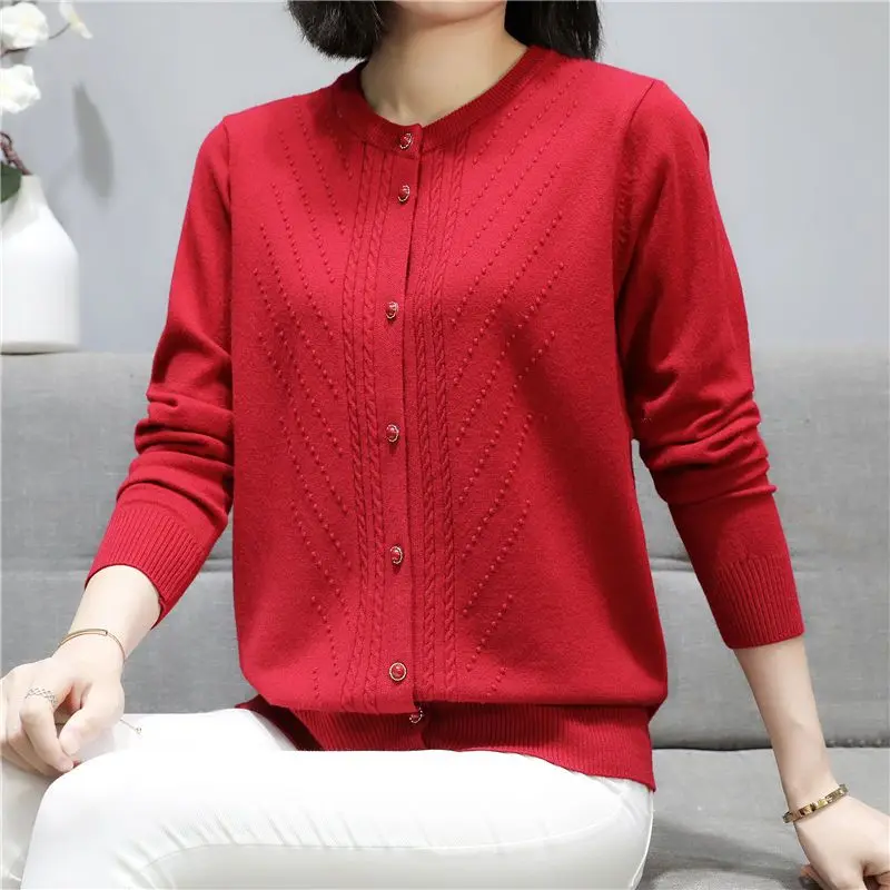 Middle Aged Women\'s Clothing New Style Mother\'s Spring and Autumn Sweater Women\'s Knitted Cardigan Sweater Thin Button Loose Top