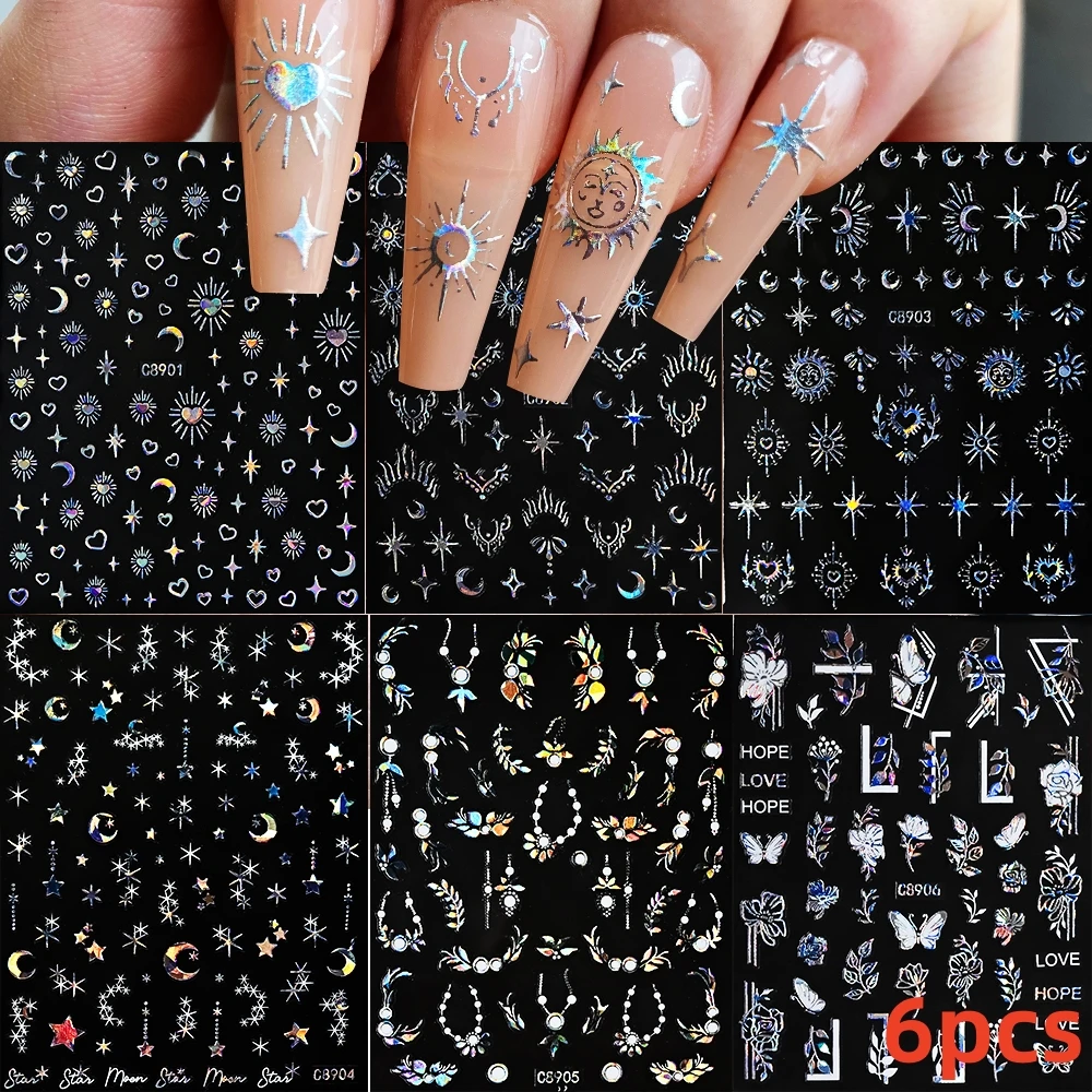 9 stks/set Wit Zwart Sterren Nagels Stickers Luxe Zelfklevende Vijfpuntige Ster Nail Art Decals Voor Vrouwen Meisjes Manicure Decor *