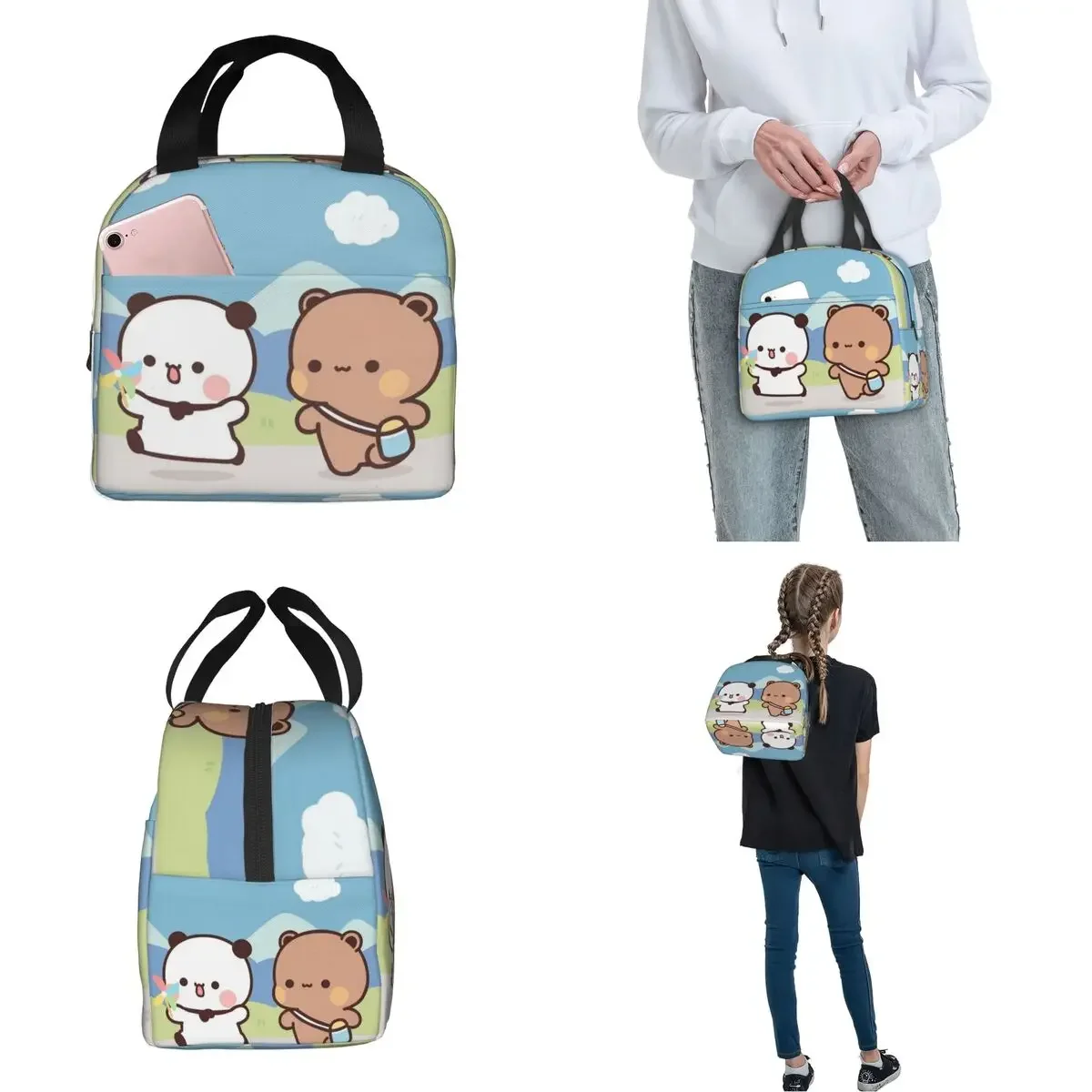 Dudu Bear And Bubu Panda borsa termica per il pranzo borsa termica per il pranzo contenitore portatile Tote Lunch Box uomo donna lavoro all\'aperto