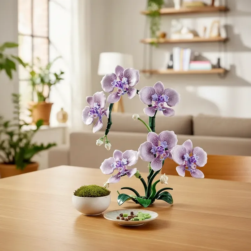 Creative Home Decoration Purple Orchid Building Blocks Bouquet Flower Plants Festival Romantic Gift