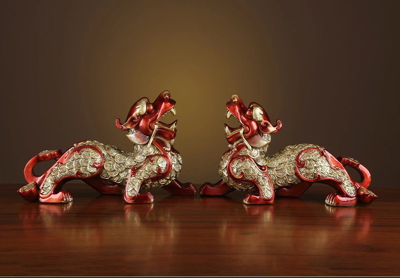 A pair high grade home Company shop bring wealth money thriving business Good luck FENG SHUI Dragon PI XIU Mascot brass statue