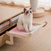 Cat Window Perch Wooden Assembly Hanging Bed Pet Mat Cozy Sunny Seat Window Mounted Cats Hammock Aerial Pet Shelf Nest Beds