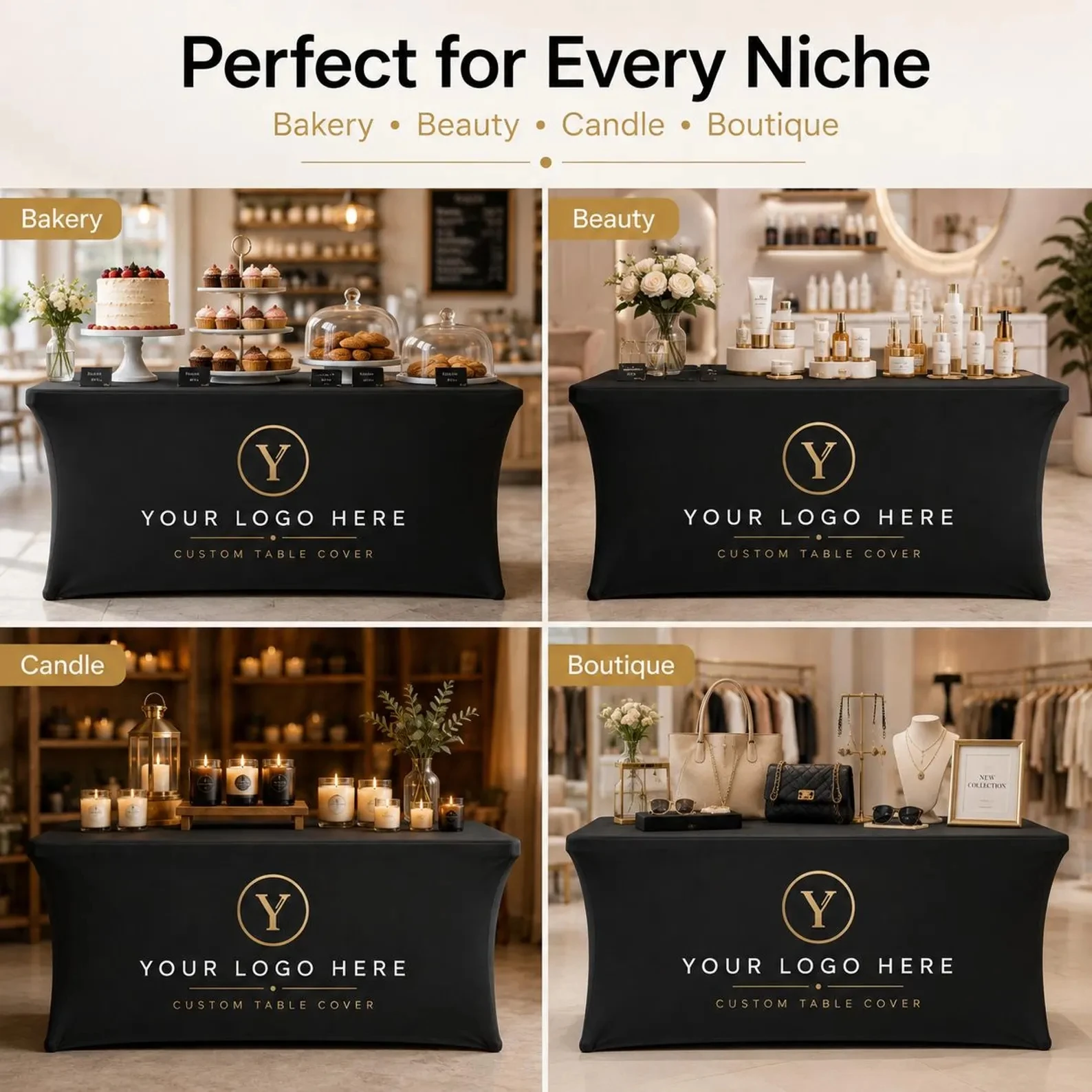 Custom Business Table Cover Logo, Personalized Vendor Booth Tablecloth Trade Show Corporate Spandex Table Covers