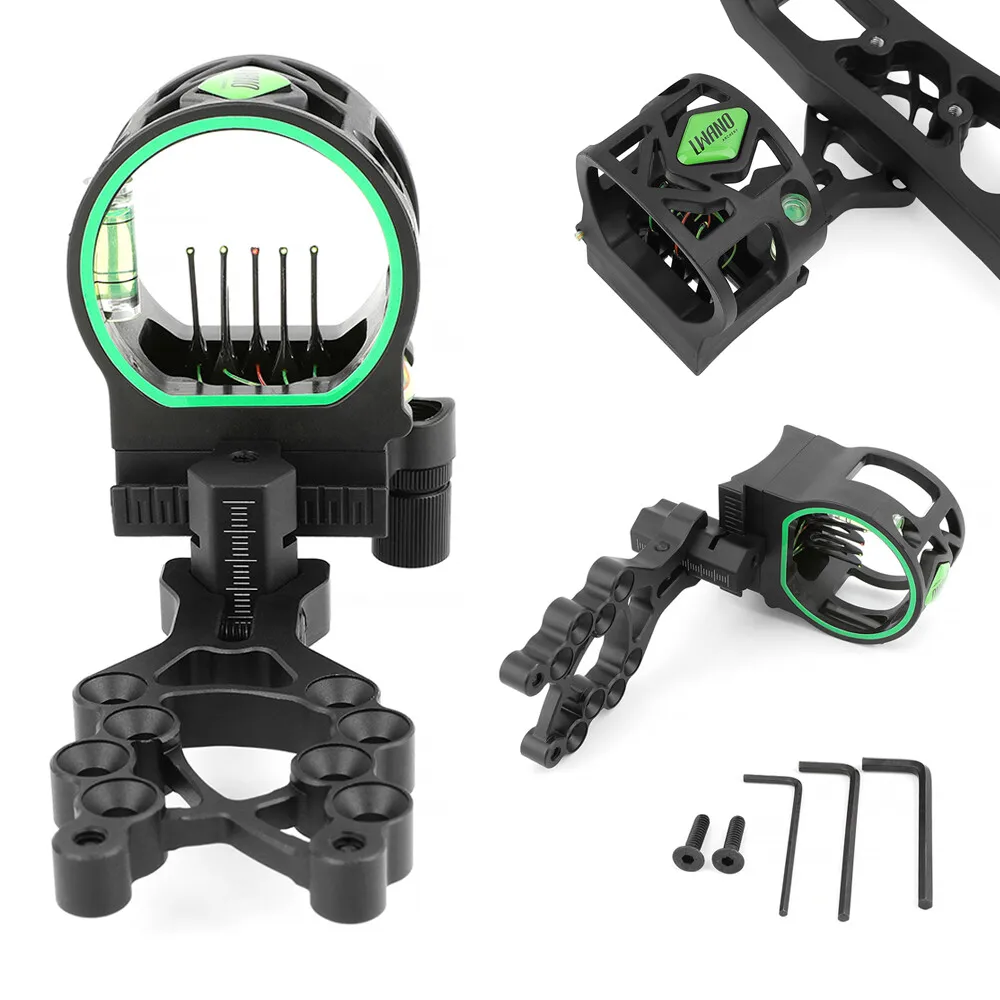 

1pc Archery 5 Pin Sight Compound Bow Sight Aluminum Alloy Adjustable Aiming Light Left/Right Hand Bow Hunting Target Shooting