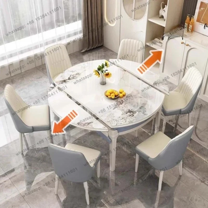 LYY Round Modern Dining Table Chairs Extendable Long Luxury Designer Dining Table Kitchen Salon Muebles Trendy Furniture