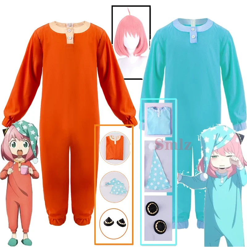 Pijama de Anya forger para mujer y niña, traje de cosplay de anime familiar spy X, ropa de dormir verde y naranja, mono con sombrero, vestido