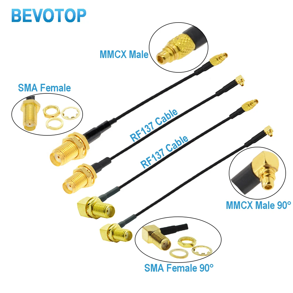 2PCS MMCX Male to SMA/RP-SMA Female Bulkhead FPV Antenna Adapter RF1.37 Coax Extension Cable for PandaRC RC Drone Accessories