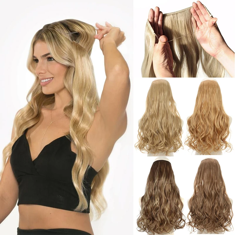 

No Clips Natural Hair Extension Synthatic Artificial Long Straight Hairpiece Blonde Black Mixed Color False Hair Piece For Women