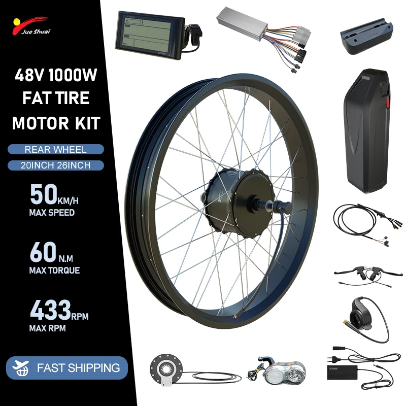 

Brushless Gear Hub Motor Wheel with 13/20ah Hailong Battery 1000W Fat Tire E-bike Conversion Kit G51LCD S900LCD Electric Bicycle
