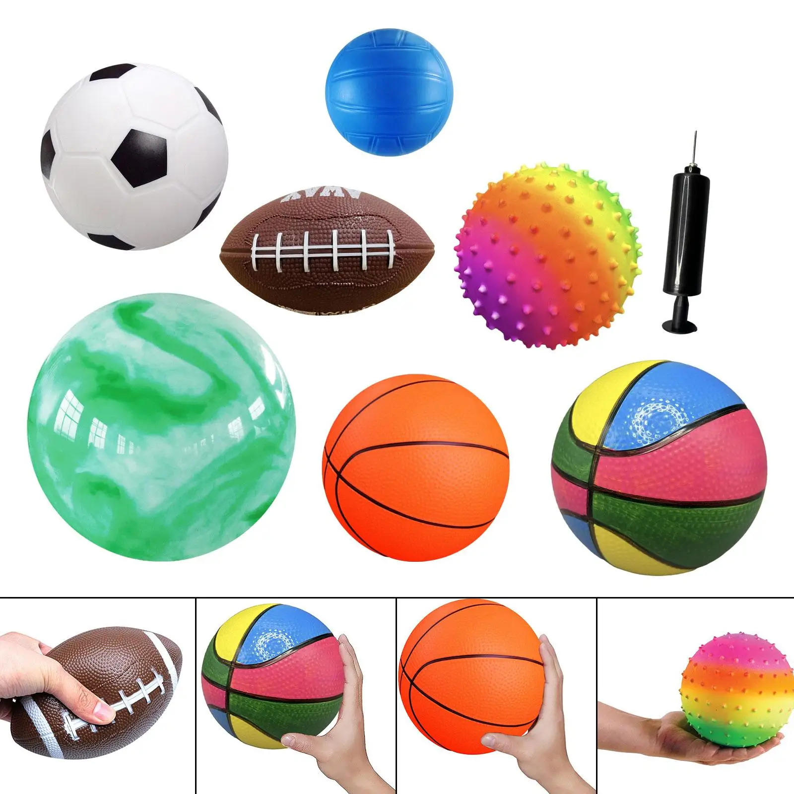 IkPlayground Ball avec pompe et sac de transport pour garçons et filles, jouet pour enfants, football de plage, jeu intérieur et extérieur, cadeaux, 7 pièces