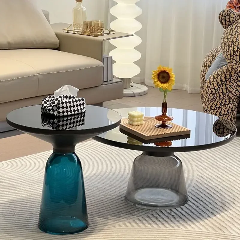 High-end Tea Table Transparent Colorful Glass Coffee Table Living Room Tables Round Muebles