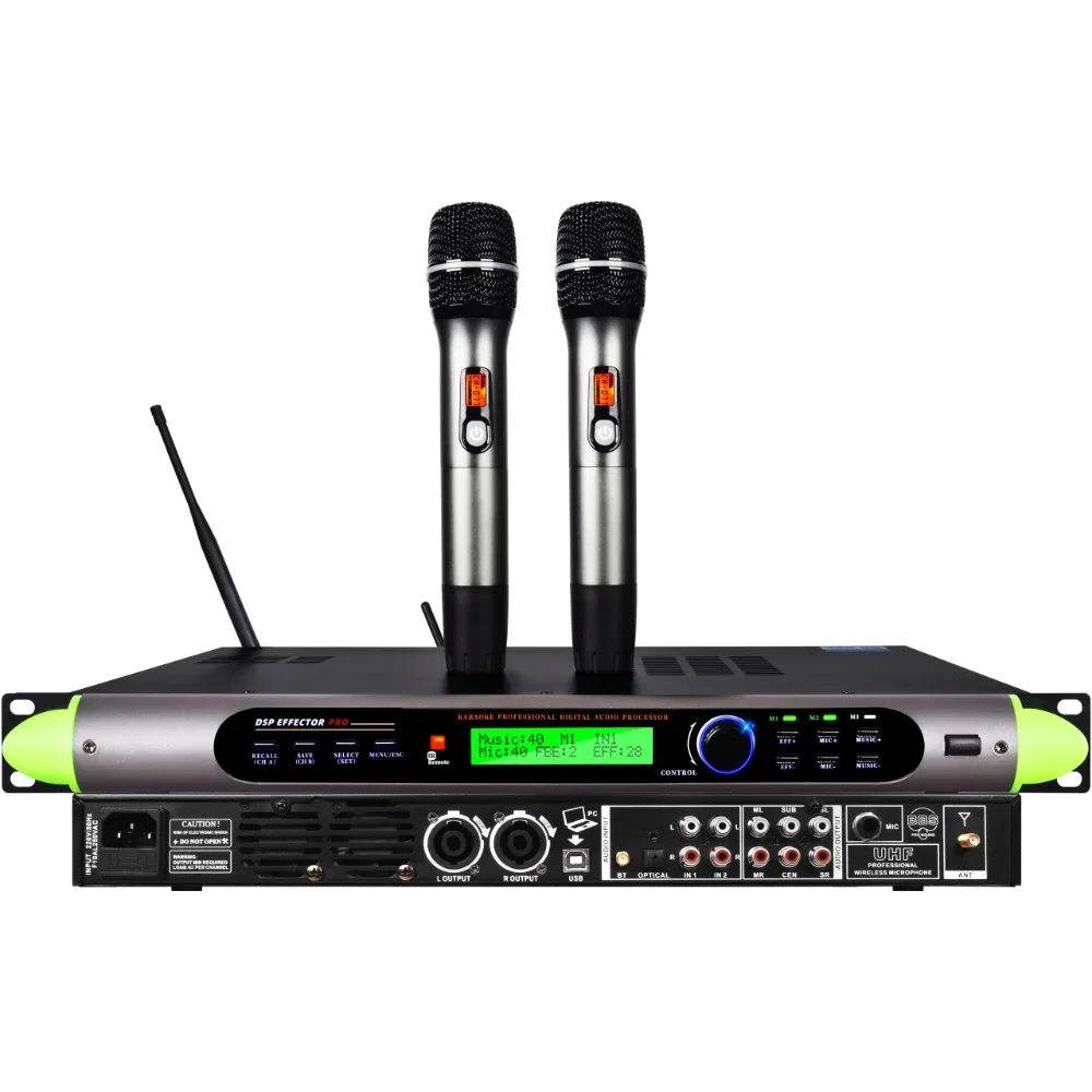 

600W*2 power amplifier module DSP audio processor with UHF wireless mic for KTV