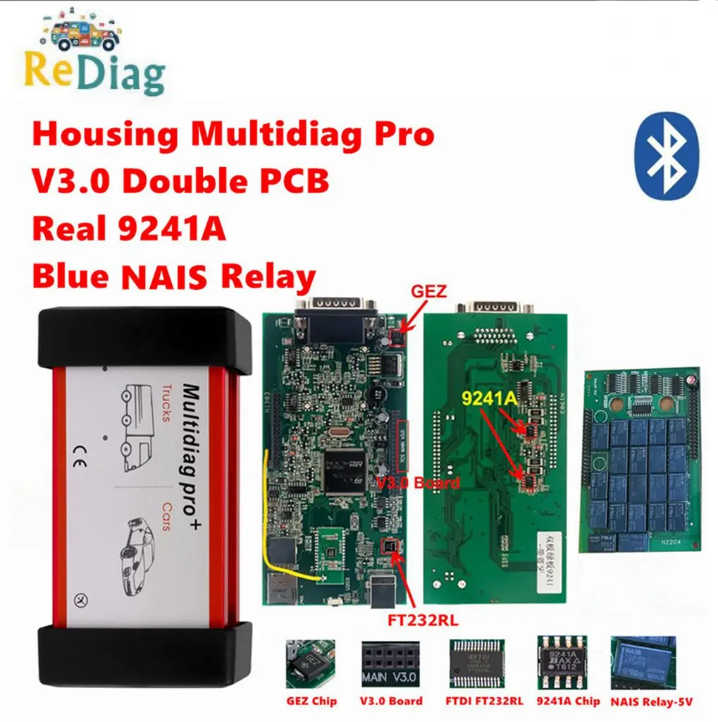

Multidiag Pro+ 2017.R3 2021.11 2020.23 BT USB V3.0 V9.0 Двойная зеленая печатная плата TCS PRO+ Синие реле NAIS Автомобильный диагностический сканер
