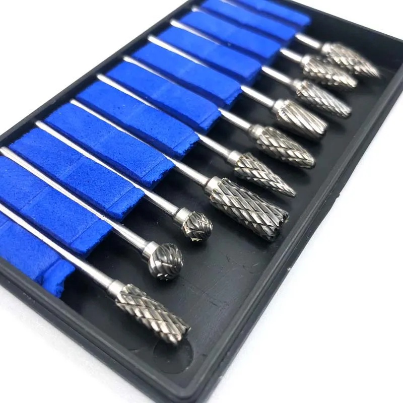 10Pcs Dental Tungsten Carbide Burs Kits Tungsten Dental Milling Cutters Tungsten Steel Grinding Head Lab Burrs Tooth Drill 2.35