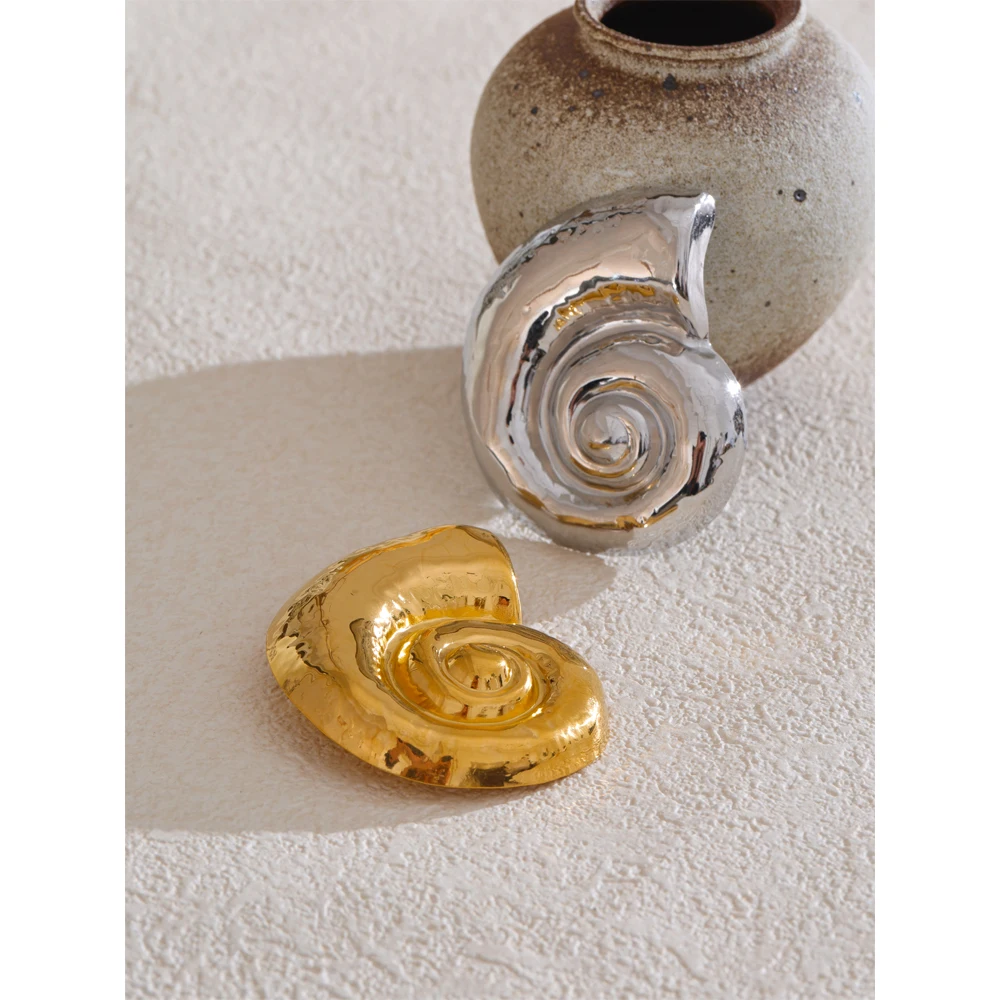 Yhpup Ocean Style Stainless Steel Metal Conch Brooch Pin Unisex Jewelry Wholesale Trending Accessories Bijoux Waterproof