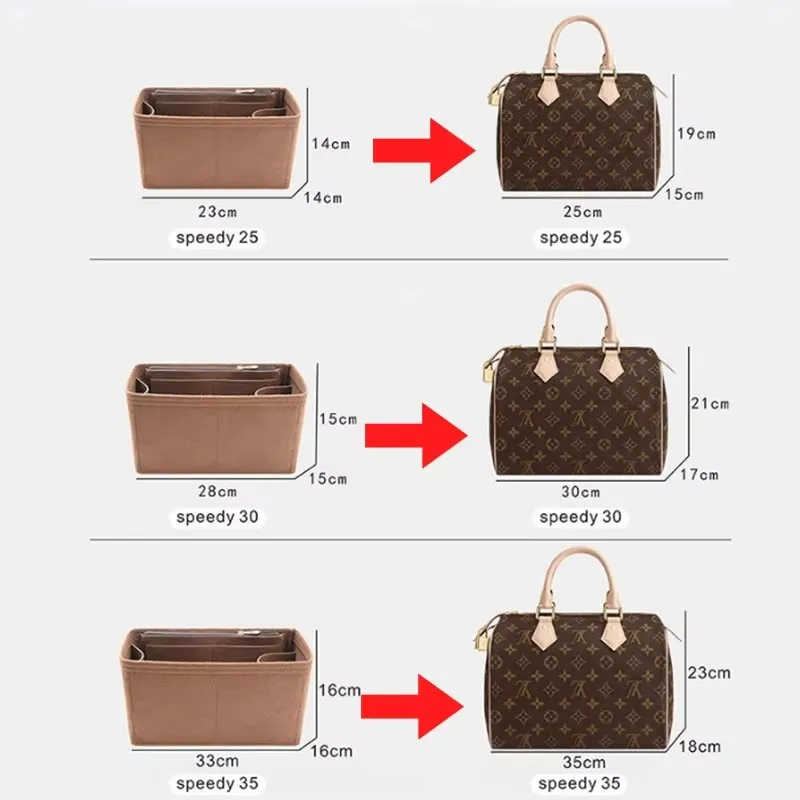 Detachable Felt Purse Insert Organizer For LV Speedy 25 30 35 Handbag  Makeup Bag Shaper Liner Travel Inner Pouch