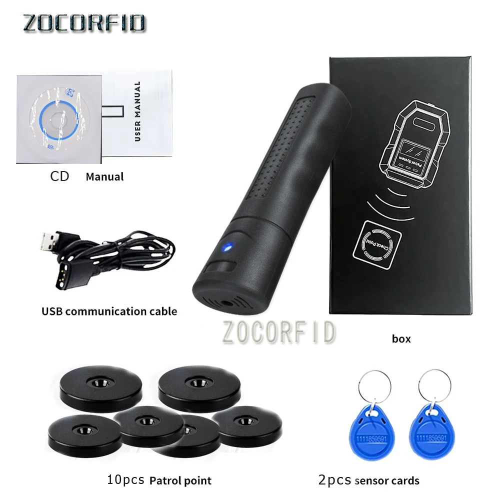 Z-6200F+ RFID Guard Tour System, IP67 Waterproof Patrol Reader, Automatic Card Reading, Durable Design with Free Software