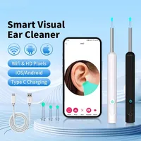 185--Smart Visual Ear Cleaner with Camera Ear Sticks USB C Charging Ear Wax Removal Tool WIFI Connection 6 LED Lights Earpick