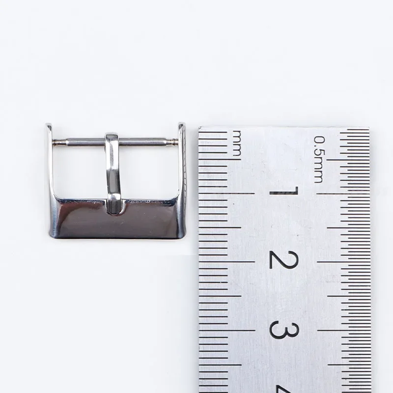 Watch Band Metal Buckle 16mm 18mm 20mm Strap Square Button for Leather/Silicone Watchband Silver Stainless Steel Polished Clasp