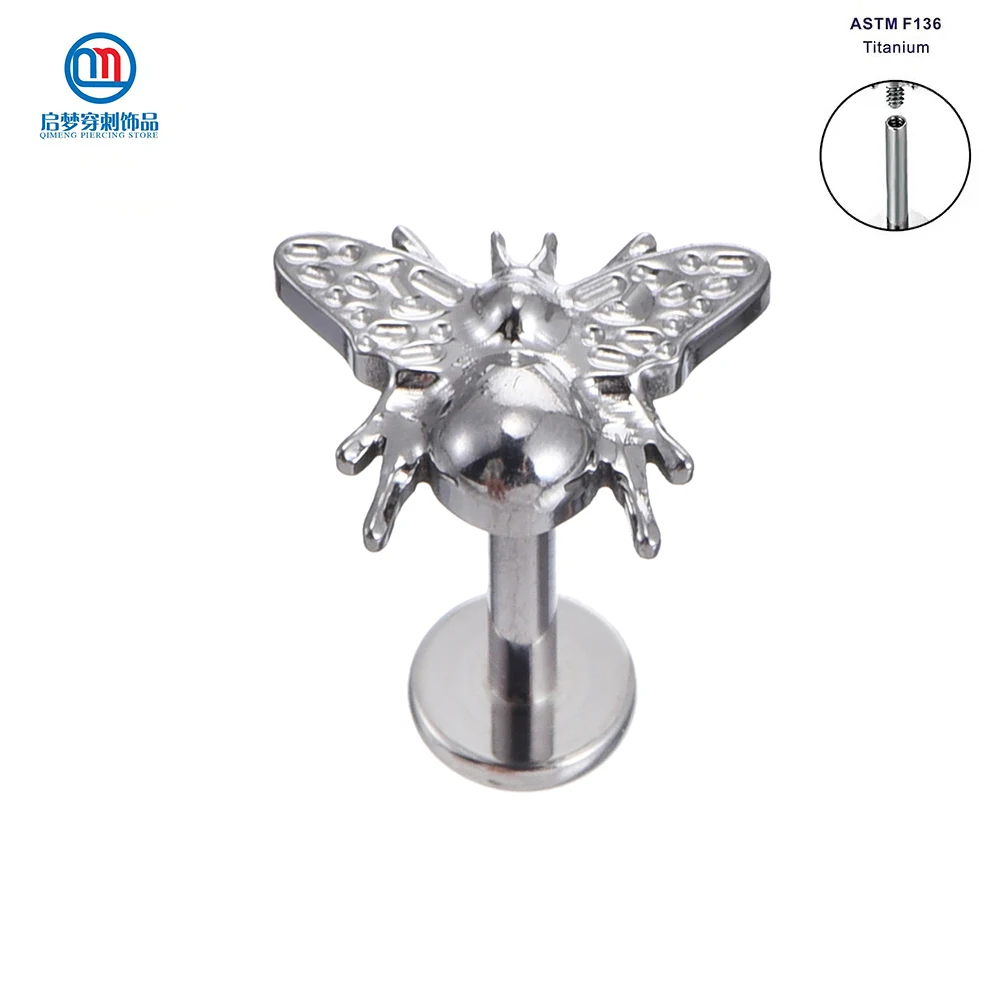 

QM ASTM F136 Titanium Piercing Internally Threaded Butterfly Top Labret Tragus Flat Helix Earring Body Jewelry