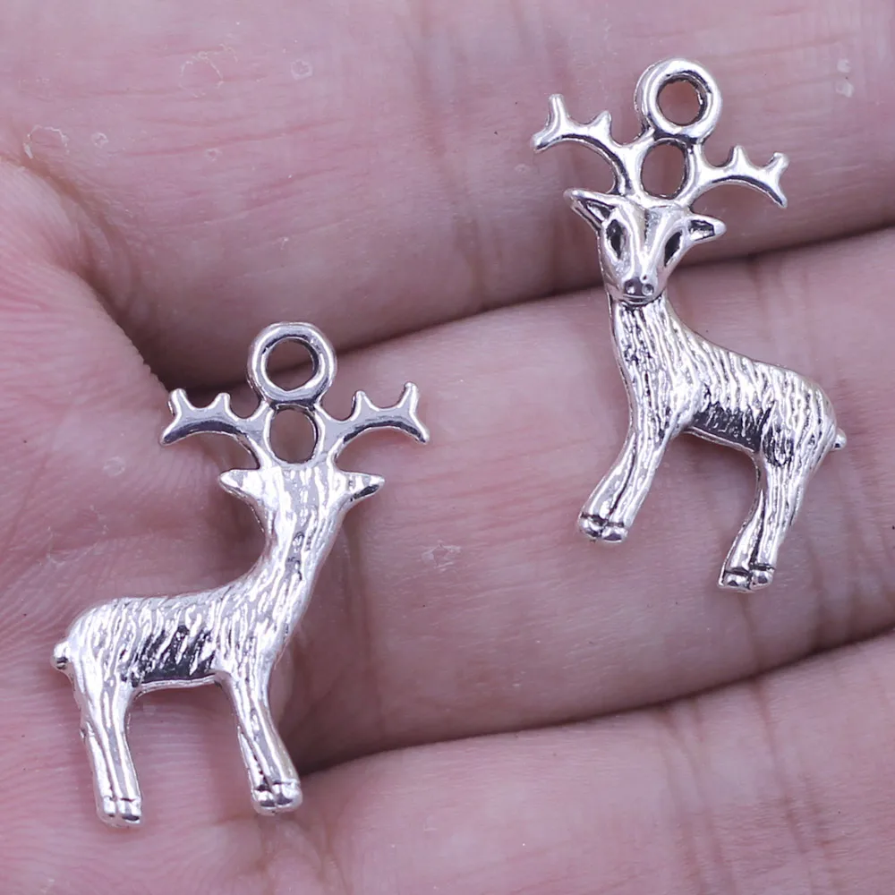 Pendants Silver Tone Breloque Noel Christmas Reindeer Animal Charm Jewelry DIY Findings 24x19mm