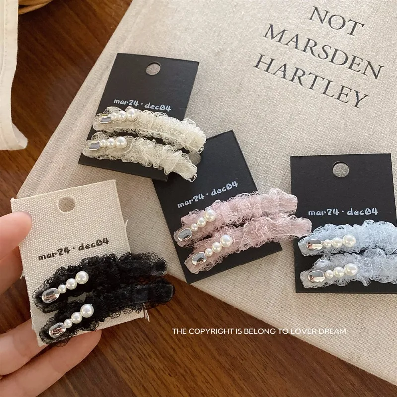 

Korean Ins Rhinestone Pearl Lace Geometric Hair Clip for Girl Fashion Design Bangs Clip Side Hairpin Barrette Hair Accessories