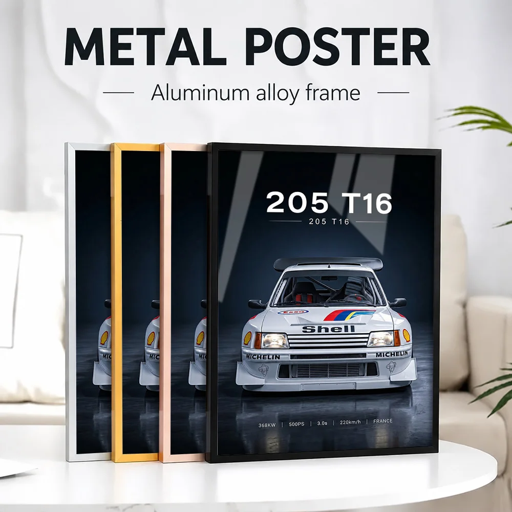 Rally Car France 205 T16 Sleek White Metal Poster With Aluminum Alloy Frame Customized Photo Track Style Wall Art For Man Cave