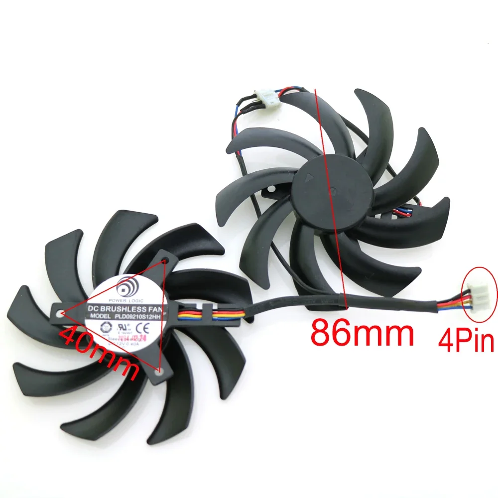 2pcs/lot PLD09210S12HH DC12V 0.40A 86mm 40*40*40mm 4Pin For XFX R9 280X 270X 290X Graphics Card Cooling Fan