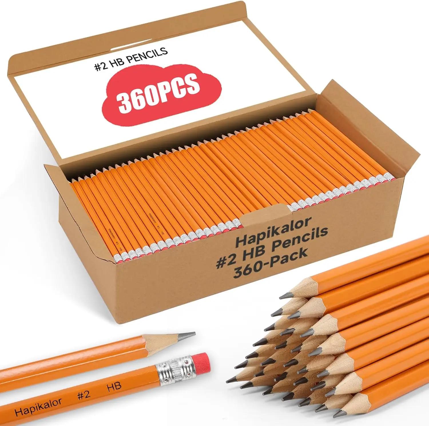 

360-Pack Sharpened #2 Yellow Pencils with Erasers, Bulk Graphite Pencils for School and Office Use