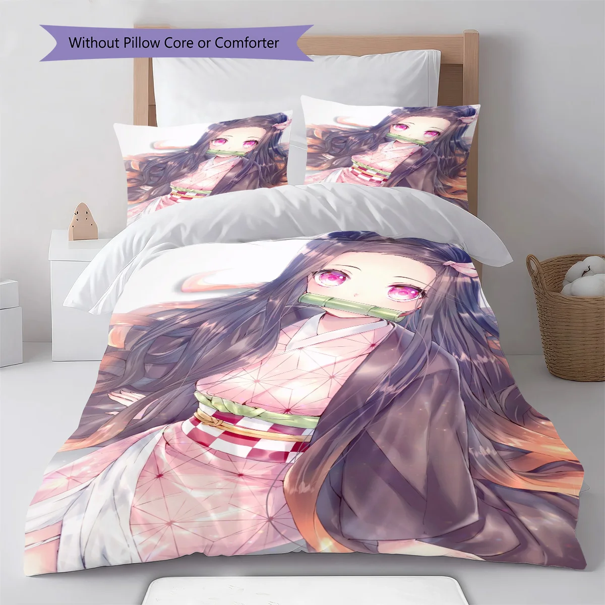 Demon Slayer Nezuko Kamado Magical Anime Bedding Set Duvet Cover Polyester Soft Comforter Bedroom Set -QJY