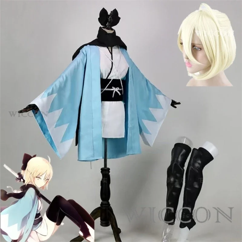 Anime Fate Grand Order Sakura Saber Cosplay Okita Souji Cosplay Costume Kimono Uniforms for Halloween Custom Made